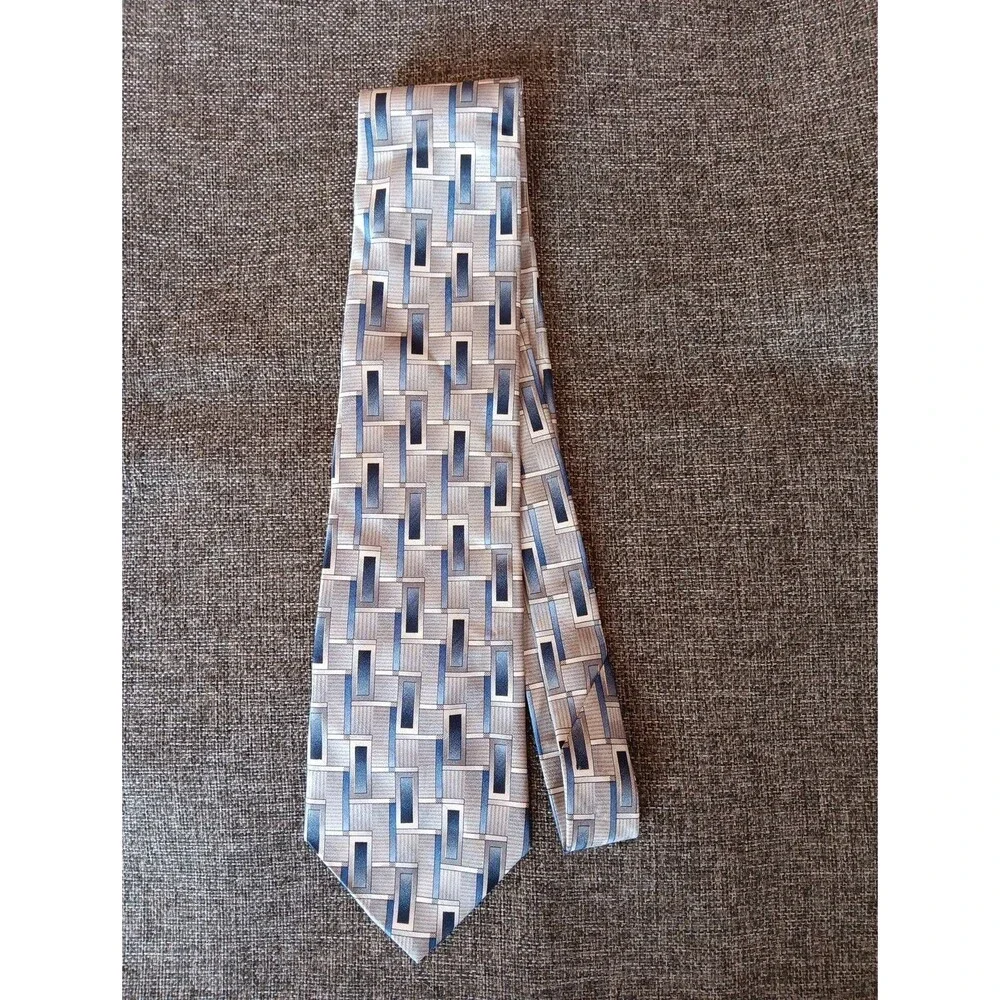 Tie 70s 80s 90s Y2K Mens Stafford Silk Gray Blue White 4 Wide 61 Long